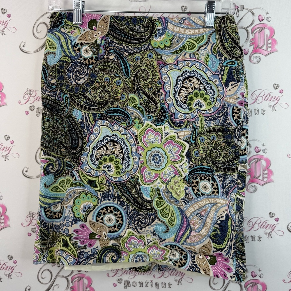 Talbots skirt paisley rainbow bright swirls Multicolor Paisley Pencil Skirt